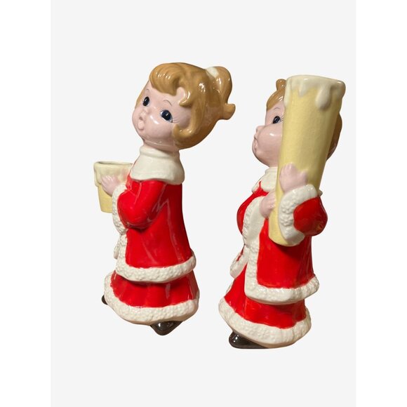 Christmas Ceramic Candle Holder Set of Two Children Caroler Figures - Picture 5 of 14